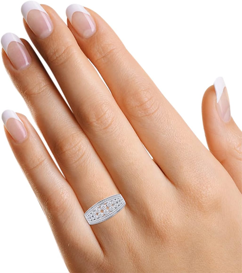 SAVEARTH DIAMONDS 0.70 Carat (Cttw) Round Cut Lab Created Moissanite Diamond Four Row Wedding Band Ring For Women In 14k Gold Over Sterling Silver (VVS1 Clarity)