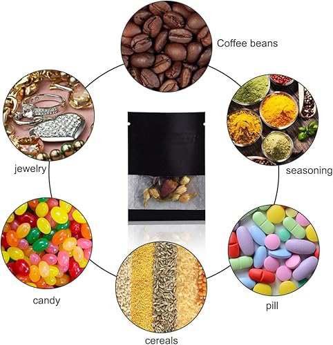 Miniatura 4 de BEISHIDA Paquete de 100 bolsas resellables de papel kraft de 3.5 pulgadas con ventana transparente, pequeñas bolsas herméticas sellables con calor