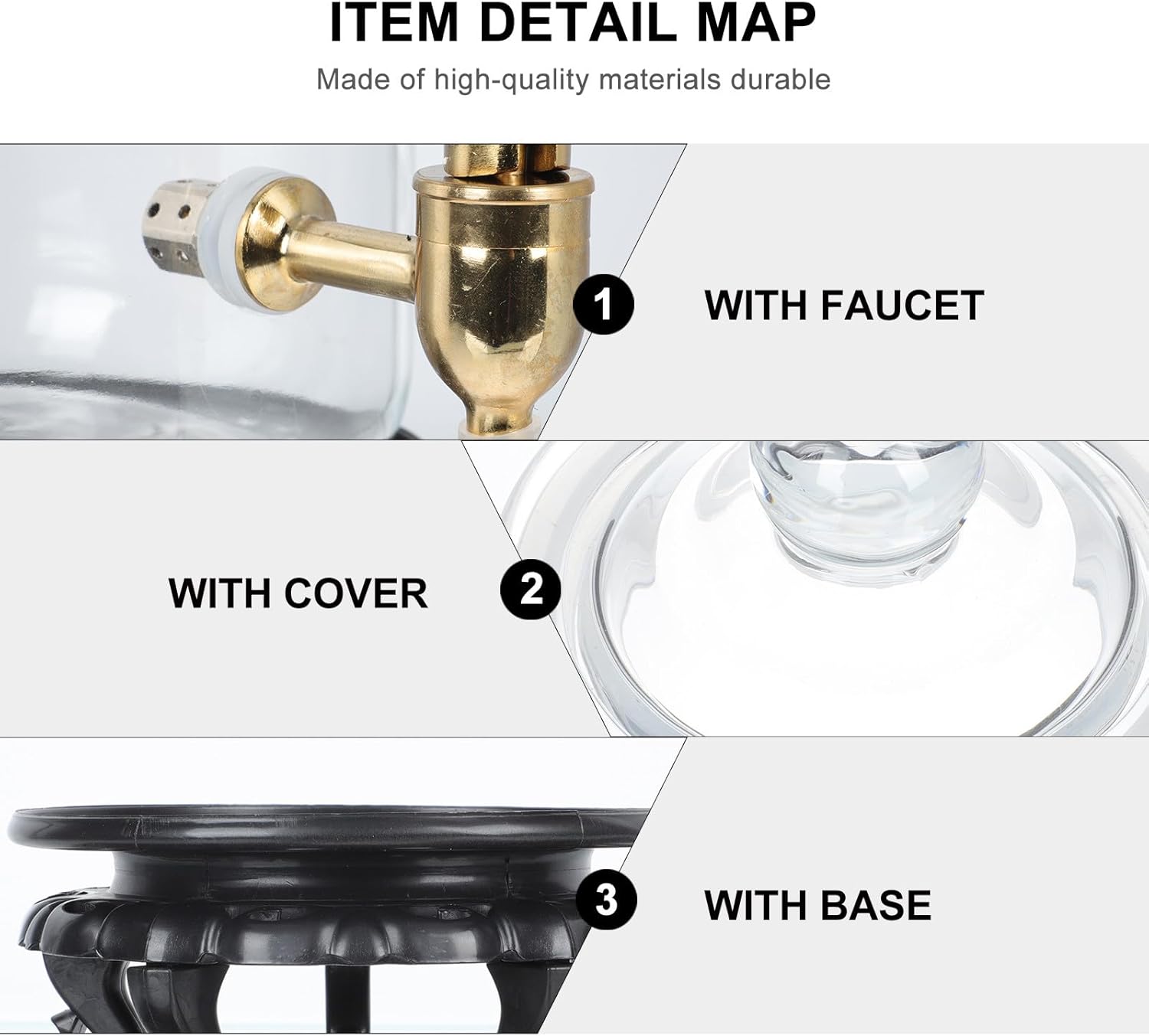 VALICLUD Glass Brewing Bottle with Abs Spigot and Base, 5-liter Sealed Wine Canister for Home Brewing and Beverage Dispensing