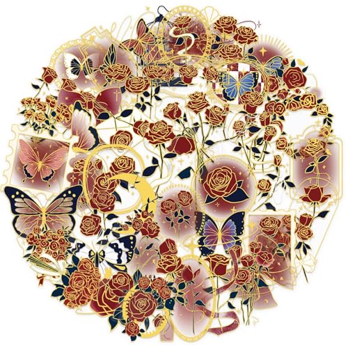 Image of Transparent Flora Scrapbook Stickers Aesthetic Flowers Stickers(Gs) | Gold Stamp Transparent & Waterproof Sticker for Scrapbook Journal Water Bottle Kindle, DIY Crafts, Party Supplies