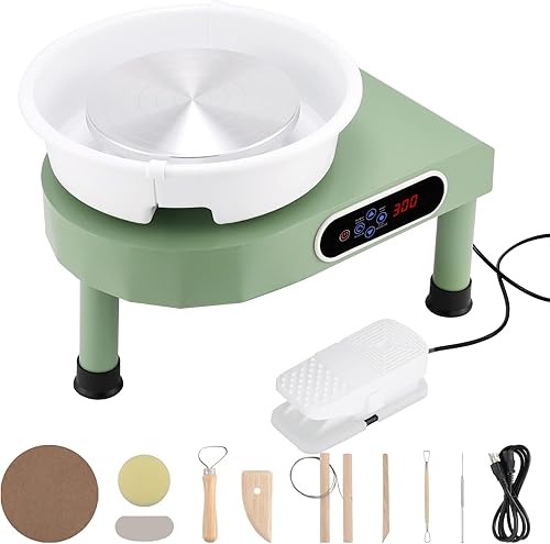 Huanyu Máquina de cerámica de rueda de cerámica de 10 pulgadas con pedal y pantalla LCD, máquina de cerámica eléctrica con lavabo desmontable Art