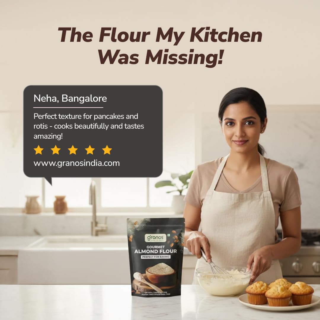 Granos Almond Flour 400g | Badam Atta | Healthy Flour | Gluten Free | 100 Natural & Vegan | Blanched Almonds Atta | For Baking Breads, Cakes and Making Rotis | Low Carbs Atta | Keto Diet Friendly - Image 8 thumbnail