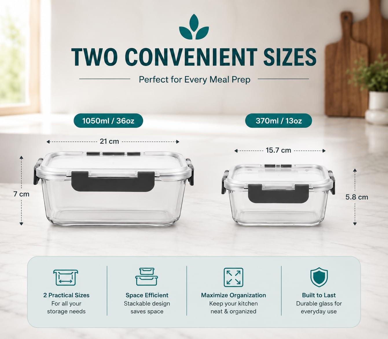 Contenitori per alimenti in vetro con coperchi ermetici, set da 10 pezzi, a prova di perdite, senza BPA, adatti per forno, microonde, congelatore, contenitori impilabili da cucina per avanzi e cottura