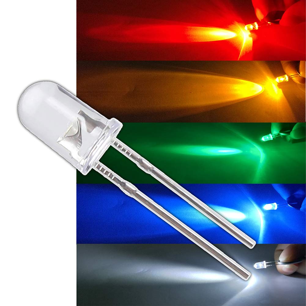 Kit di 5mm LED Diodi & Resistori Elettronici per progetti Arduino, Resistori da 600 Pezzi da 10 Ohm a 1 MOhm con 30 Valori + 200 pezzi 5 mm Diodi a Emissione Luminosa Led