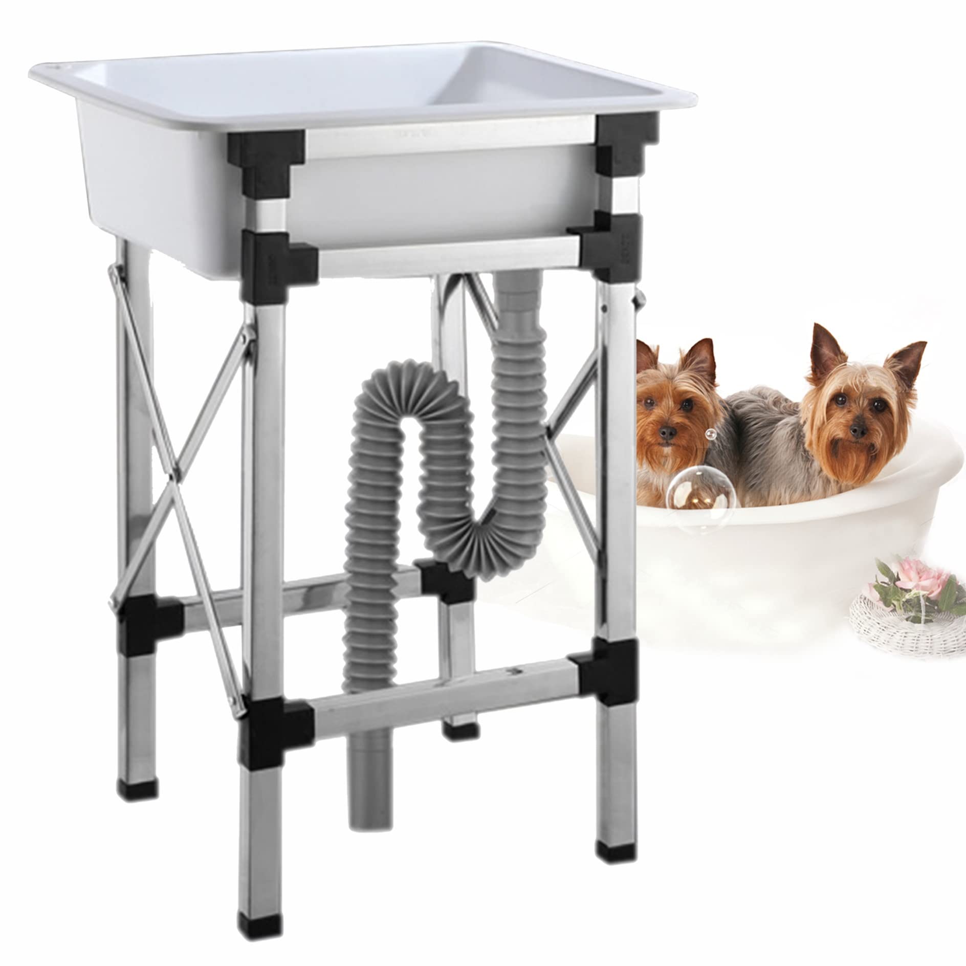 Lavello Portatile da Campeggio per Esterni - Supporto Pieghevole in Acciaio Inox, Vasca per bucato in plastica, Cucina Multiuso a Vasca Singola autoportante per Camper, Garage, Can