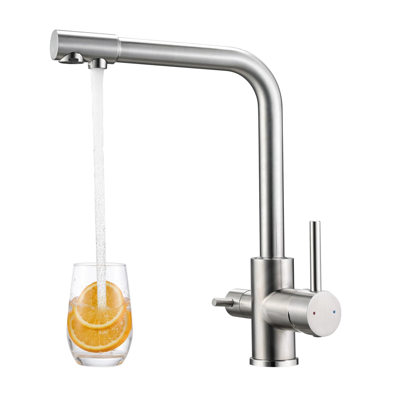 Hapilife 3 Way Kitchen Tap with Drinking Water Filter Outlet Brushed Steel