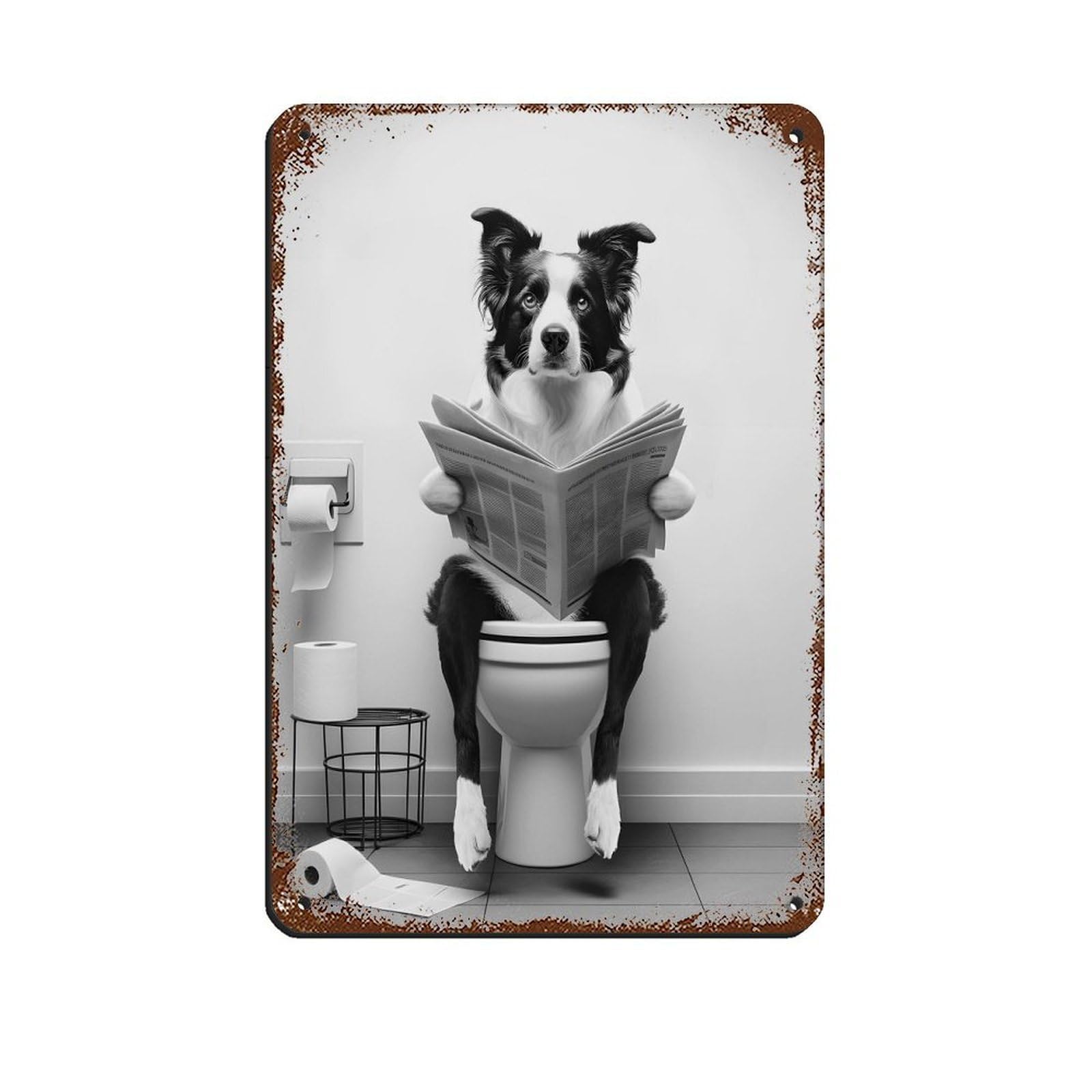 Lxwnze 20L X 30W Cm Border Collie, Funny Bathroom Decor Tin Sign Vintage Metal Pub Club Cafe Bar Home Wall Art Decoration Poster Retro 8X12inch(20X30cm)