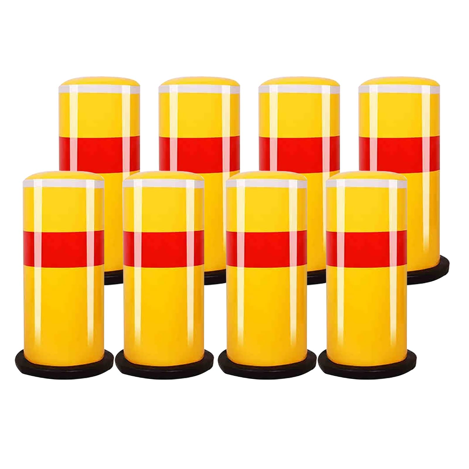 SGKOMN Reflective Yellow Steel Bollards - 8.6" Diameter Traffic Control Posts, 6PCS Parking Barriers with Safety Strips for Driveways & Roadway Protection, 8pcs-Yellow