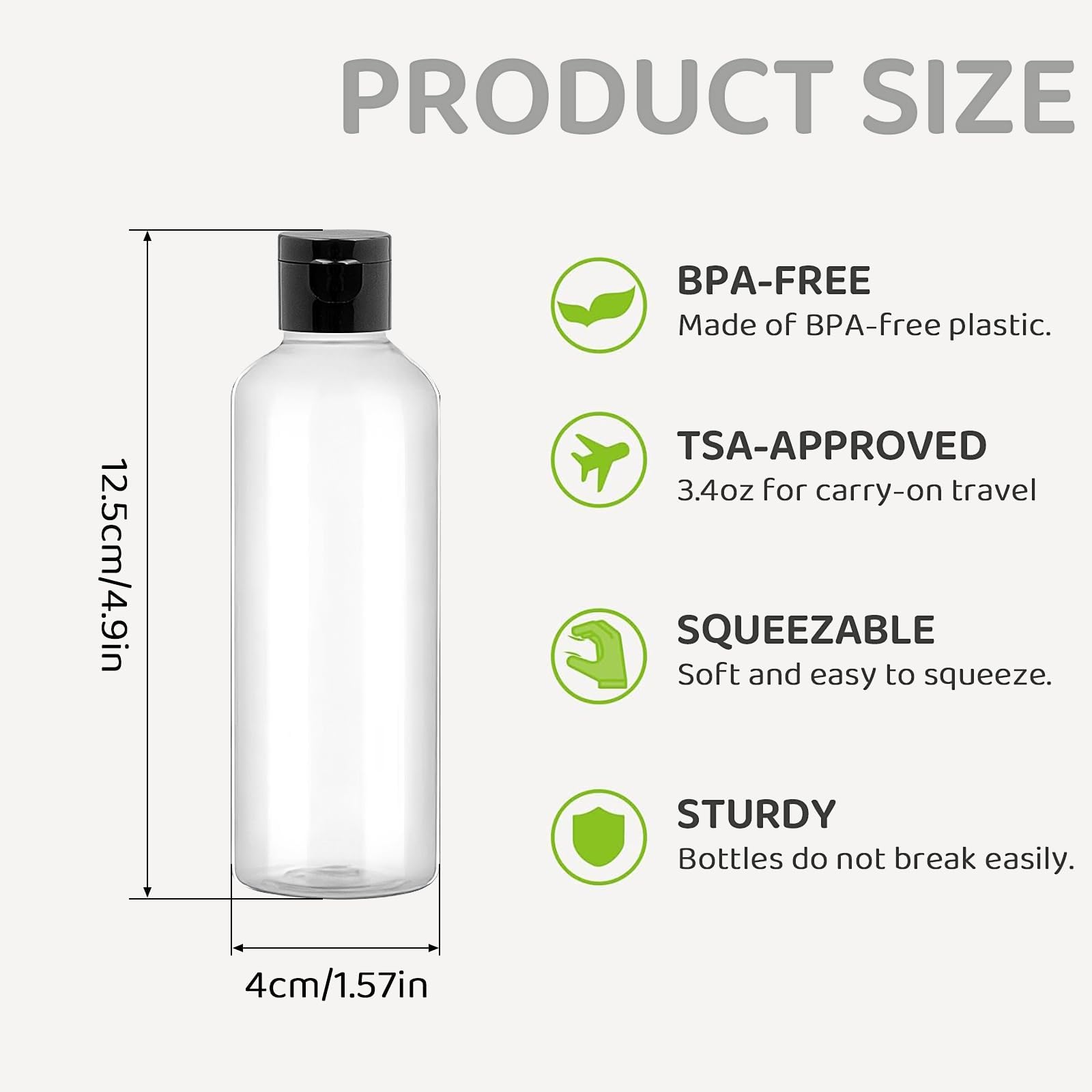 YFNVH 50Pcs 100ml Plastic Travel Bottles with Flip Cap Small Clear Squeeze Bottles for Toiletry Empty Refillable Leak Proof Containers with 2 Transfer Funnels for Cosmetic Shampoo Body Soap Lotion - Image 2