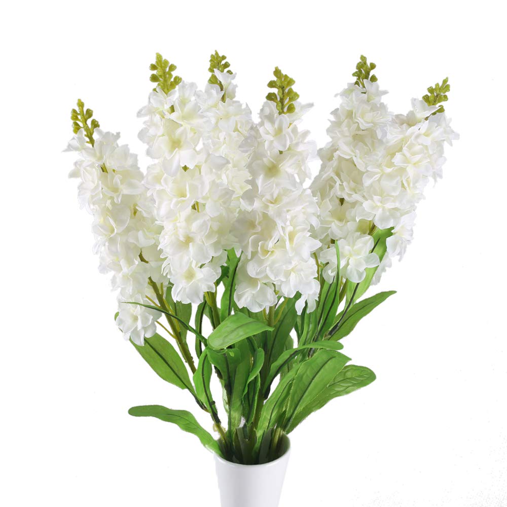 6pcs 33 Inches Slik Matthiola incana Branches Artificial Fake Flowers Arrangenment Indoor Outdoor Home Kitchen Office DIY Hotel Table Centerpieces Decor White