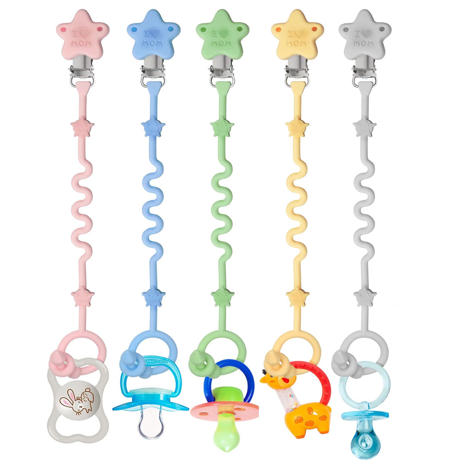 Toy Straps for Baby,RTMOK Silicone Setpacifier Clip,Applies to Car Seat Toy,Teether Toy,High Chair,Stroller Accessories,Baby Toy Clips,Cribs,Rocking Chair (5 Packs)