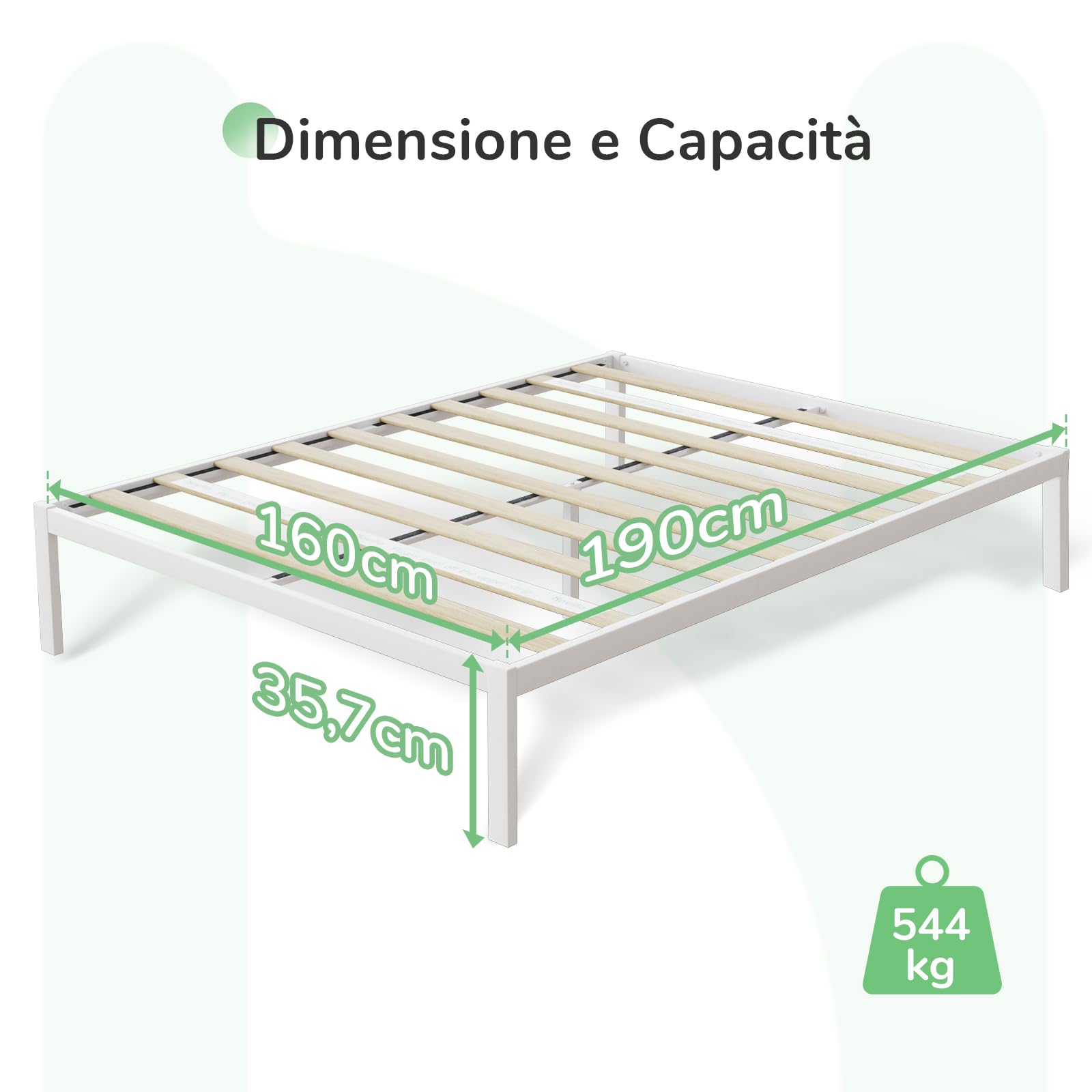 Novilla Rete Letto Matrimoniale 160x190 Struttura Letto a Doghe in Legno, Spazio di Archiviazione Sotto al Letto, Facile da Montare, Perfetto per Tutti Tipi di Letti e Materassi, Bianco