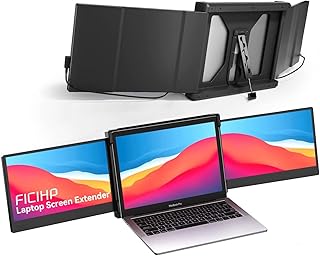 FICIHP Triple Screen Laptop Monitor, 12’’ Portable Monitor for Laptop 1080P FHD IPS with Type-C/HDMI/USB-A, Plug-Play Laptop Monitor Screen Extender for 13-16" Laptop, Supports Wins/Mac/Android/Switch