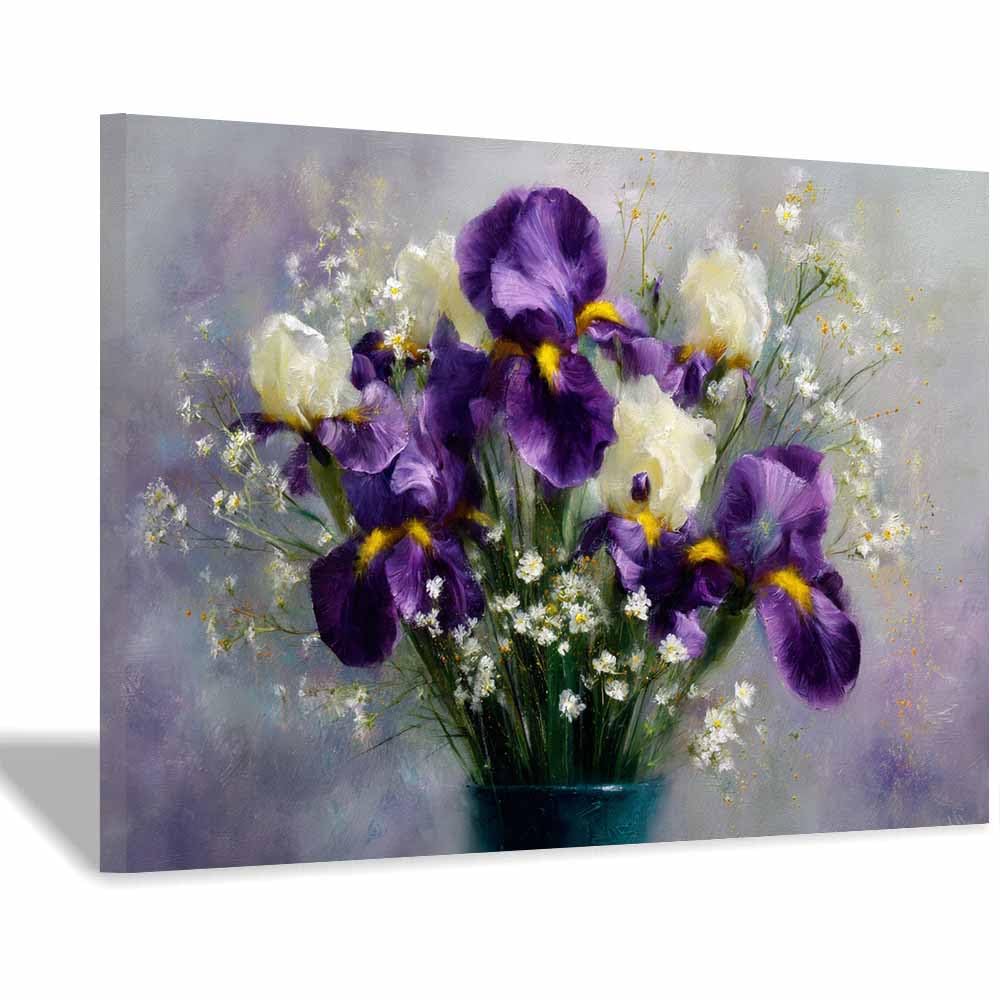 Xeniou Multicolor Flowers Wall Art Irises Flower Still Lifes Print Canvas Wall Art, For Living Room Bedroom Home Wall Decoration(Multicolor)-20X30cm Framed