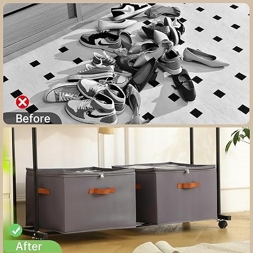 Miniatura 3 de Organizador de zapatos para armario, caja de almacenamiento de zapatos plegable con divisores ajustables, capacidad para hasta 16 pares, tablero