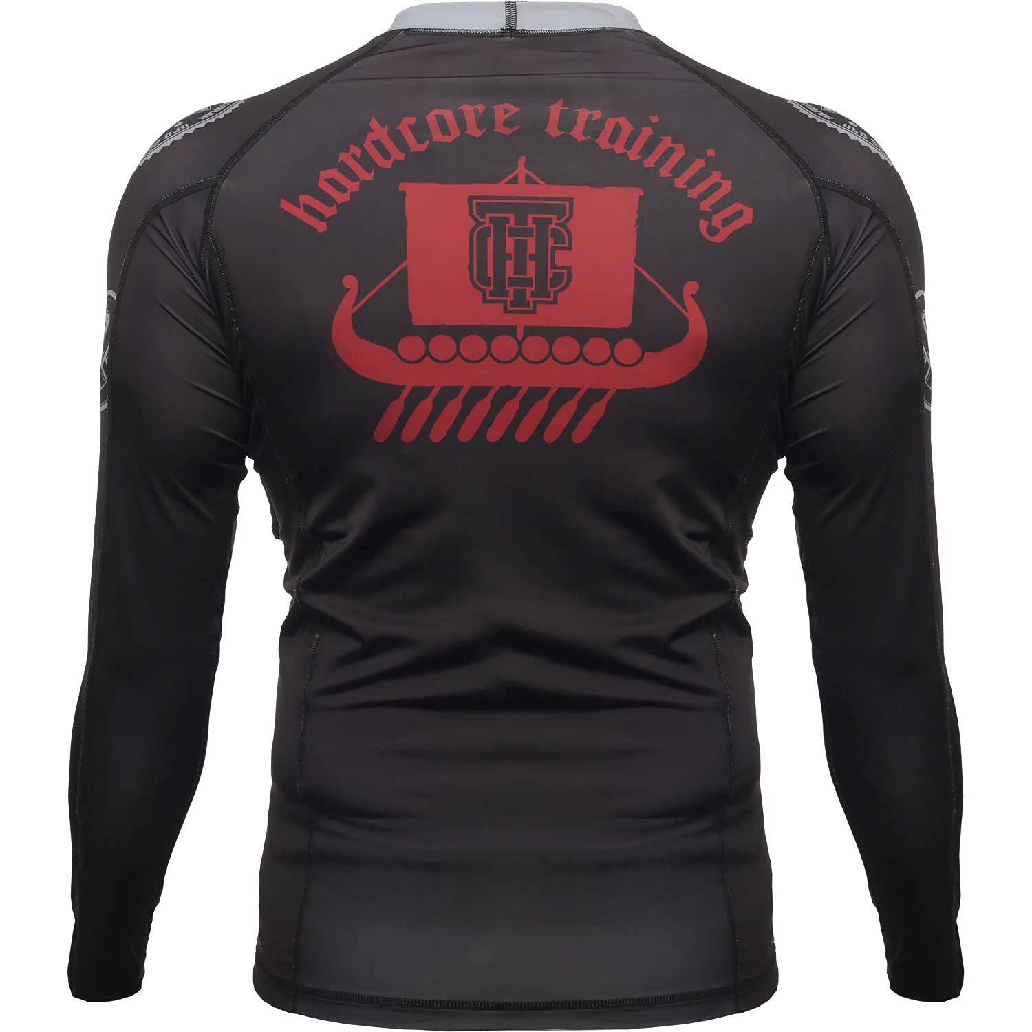 Hardcore Training Rash Guard Mężczyźni Kompresja Koszulka Długi Rękaw BJJ MMA No-Gi Obcisła Grappling Boks (DE/NL/SE/PL, Alfa, 4XL, Regularny, Regularny, Czarny Czerwony Szary)