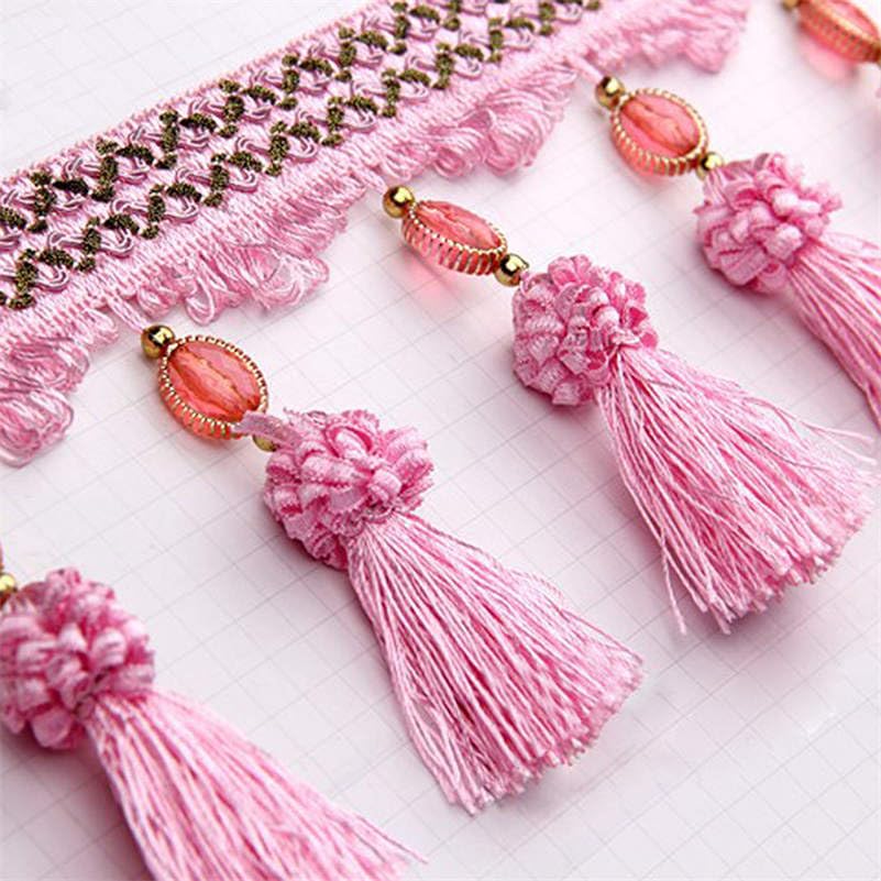 Garniture à Franges, Applique de Garniture Rideau, Pompon 1 mètre for la Couture Rideaux, Perles, Boules, Rubans, Accessoires Bricolage(8)
