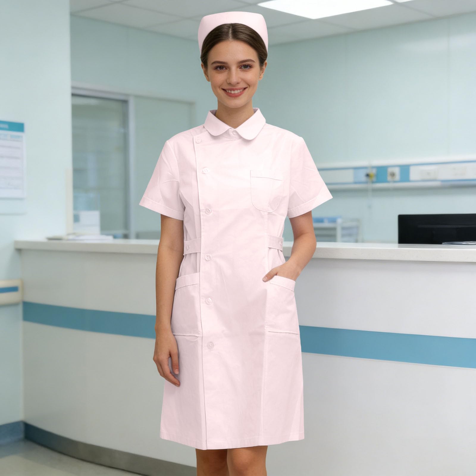 Generisch Elegante bata larga de laboratorio con cierre lateral cuello decorativo para actuaciones elegantes