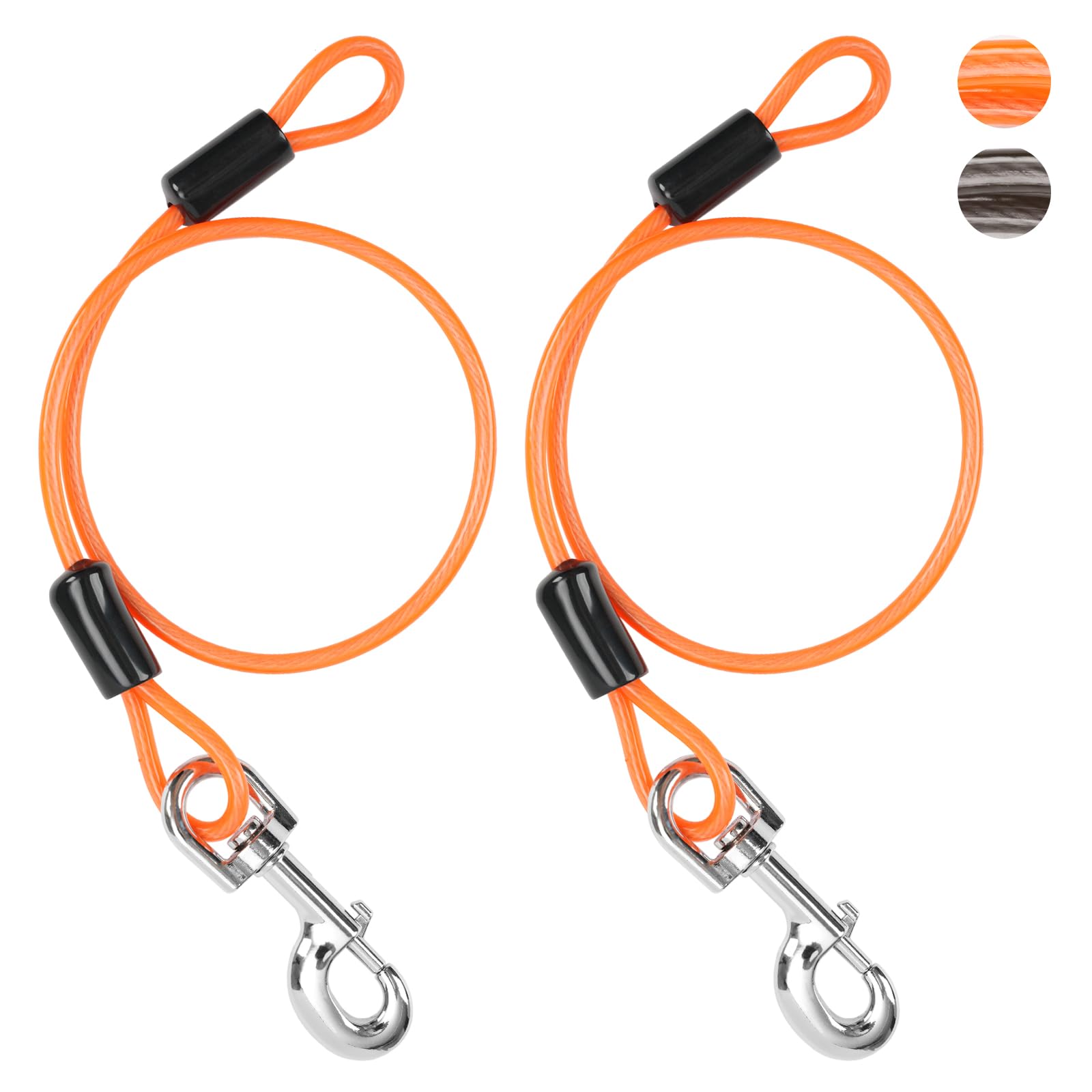 Chew Proof Dog Leash Extender, 24'' Wire Rope Extension for Small, Medium, Large Dogs, Walking, Training Puppies, Dual 2-Dog Leash, Metal Cable Lead