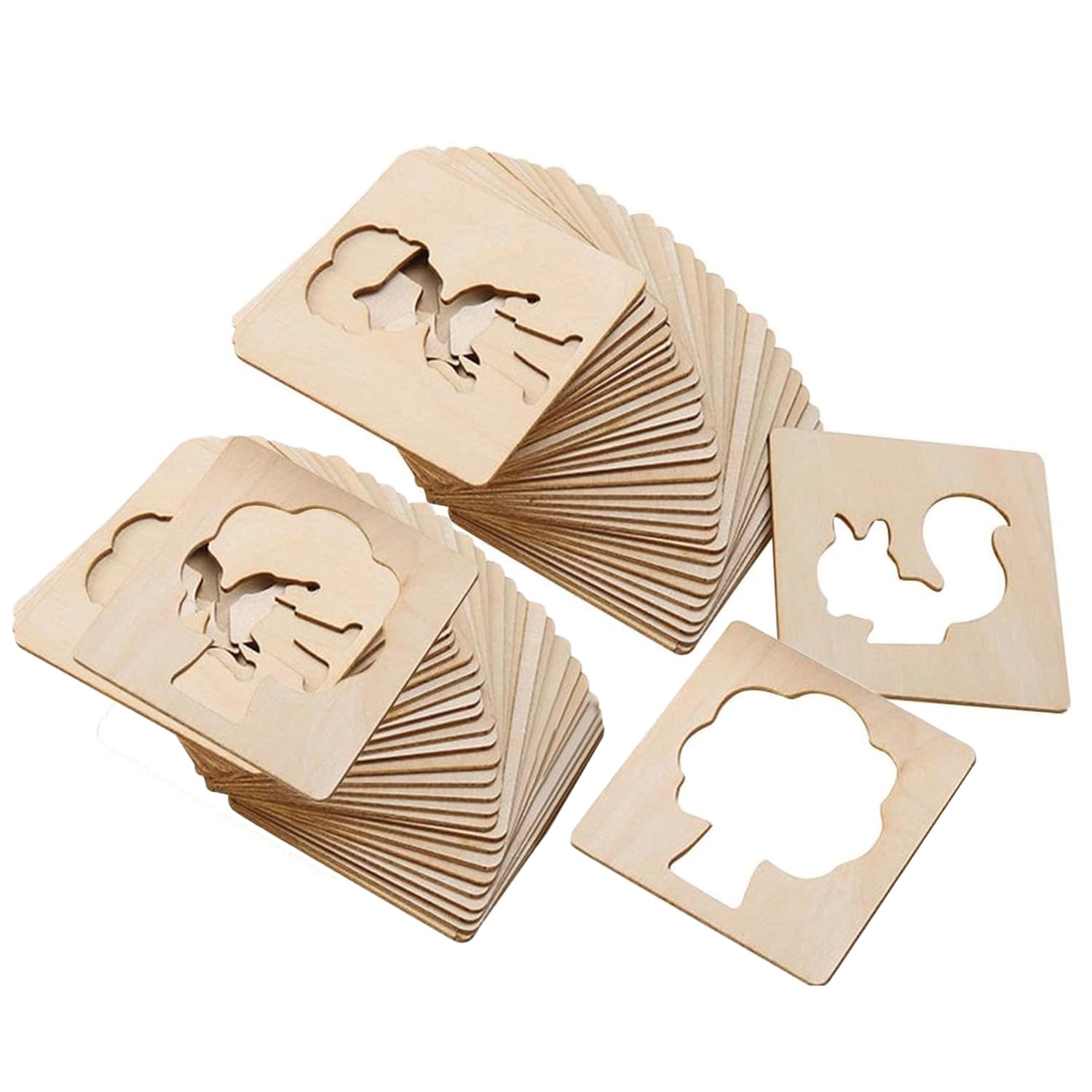 JOYOLA 60 Pieces Drawing Stencils, Safe Wooden Stencils, Early Educational for Drawing, Reusable Painting Templates for School Supplies