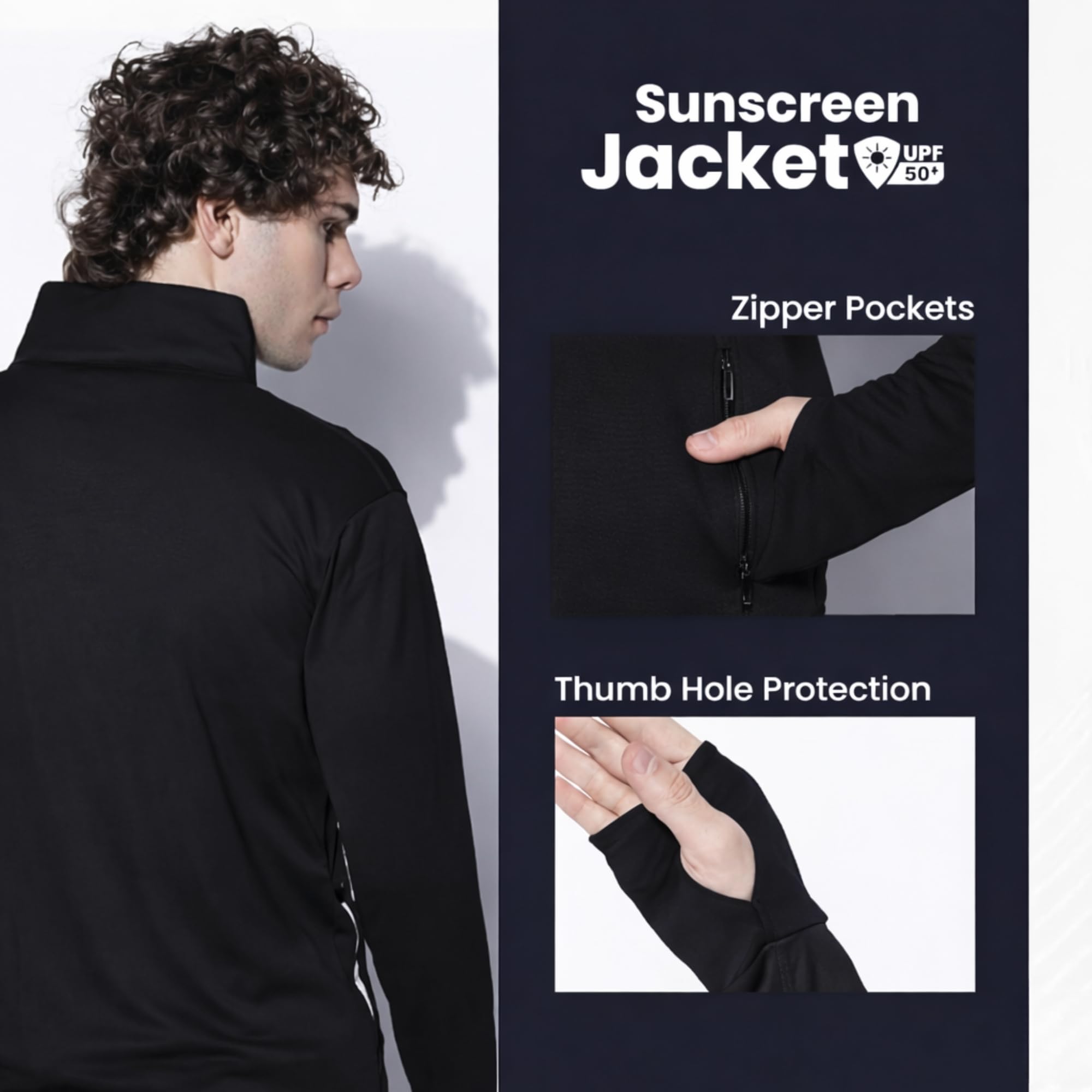 MIA FASHION Sunscreen Jacket for Men | UPF 50+ UV Protection | Lightweight Summer Jacket | Stand Collar with Zipper Closure Black-XXL 2