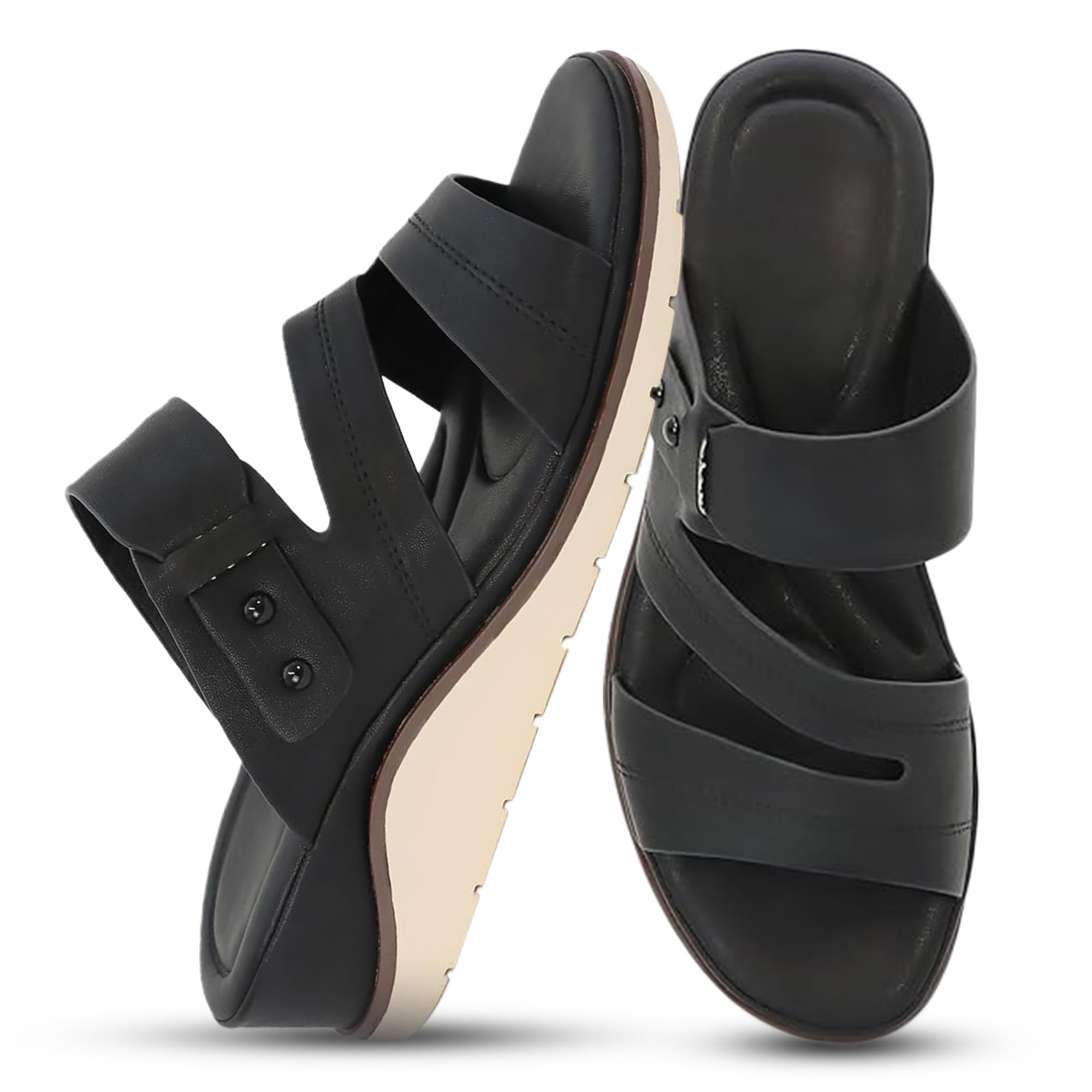 YOKI NOMI-12 Wedge Platform Sandals - Comfortable Wedge Sandals for Women with Double Strap and Open Toe Cushioned Footbed