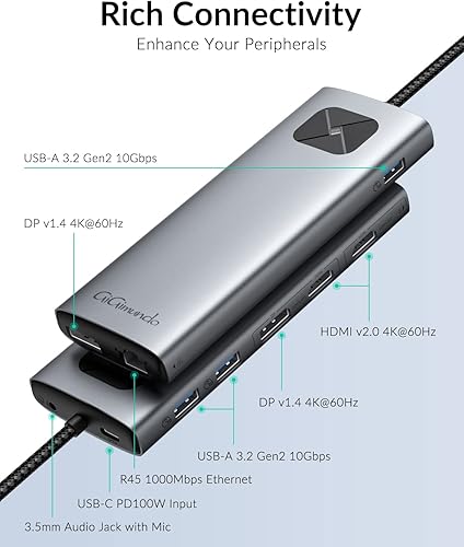 Miniatura 7 de GiGimundo LK10 - Estación de acoplamiento para portátil 10 en 1 con monitor doble, USB C Hub Dual 4K a 60Hz HDMI, 2 DP, 3 USB A, 100W PD, Ethernet