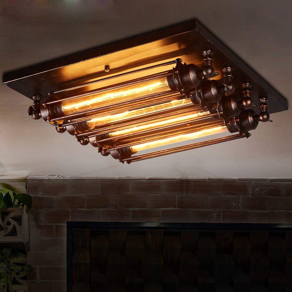 Lustre plafonnier E27 en fer forge retro structure vintage de 45cm pour couloir et loft