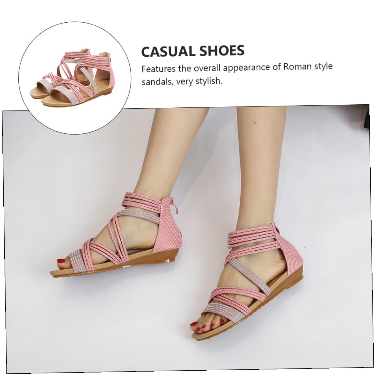 ifundom Sandalias Romanas Planas de Mujer Talla 41 Rosa de PU