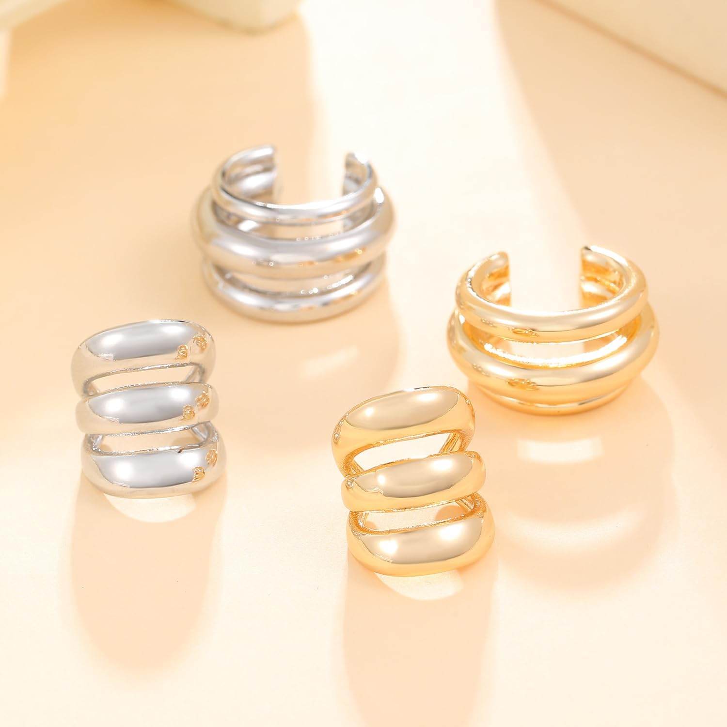 2PCS Chunky Gold Ear Cuffs for Women Non Piercing Cartilage Earrings Huggie Hoop Earrings Stacks Clip On Earrings Trendy Wrap Ear Cuff Jewelry - Image 6