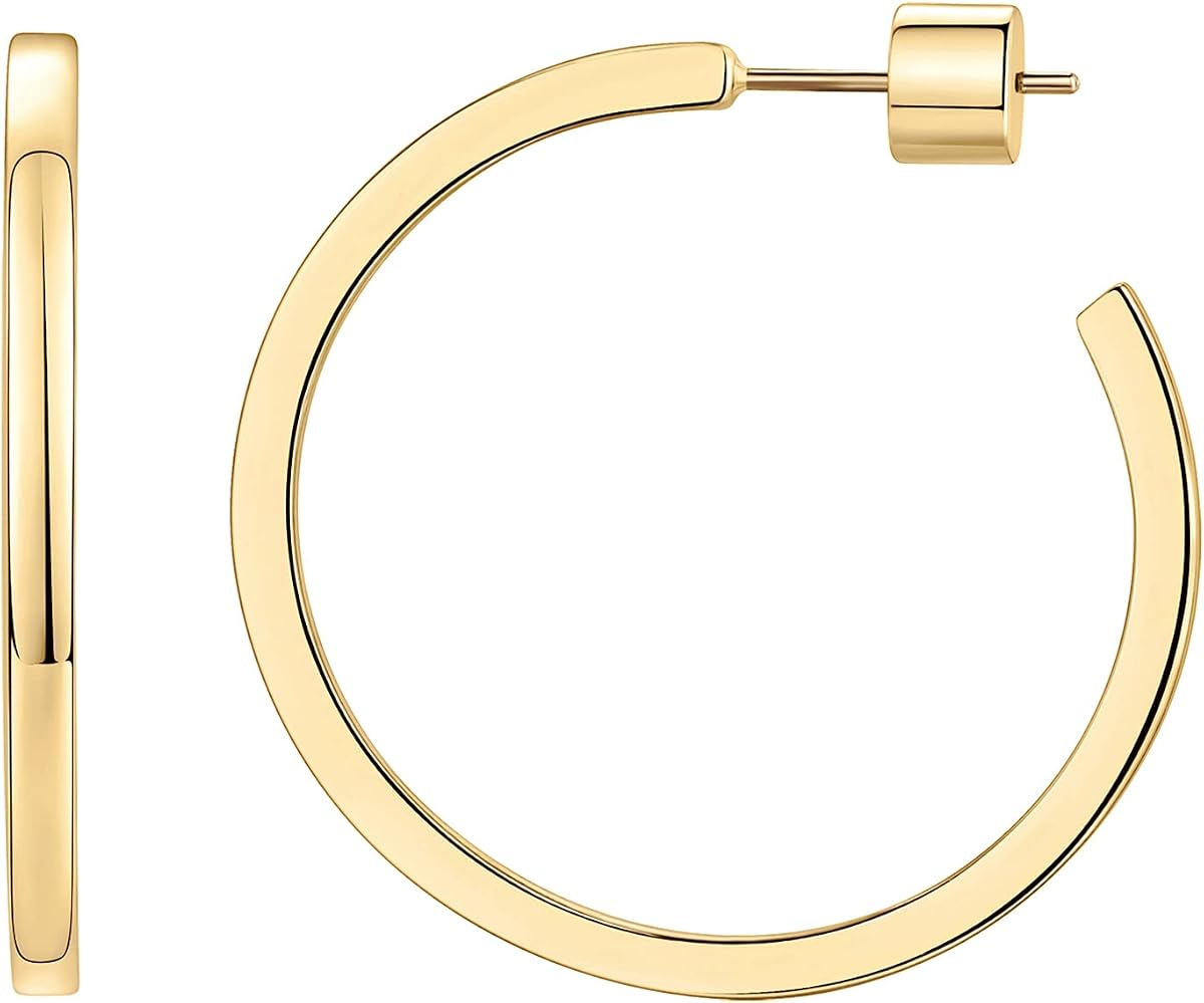 Pendientes de aro abiertos con borde cuadrado fino chapados en oro de 14 quilates para mujer | Pendientes hipoalergénicos con postes de plata de ley 925, pendientes de aro cuadrados ligeros