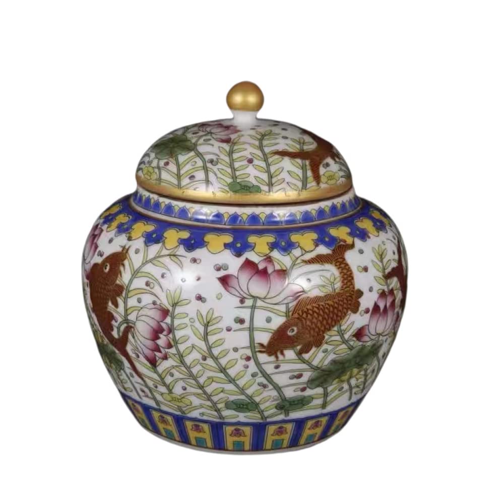 asdchZen Vintage Ceramic Ginger Jar, Chinese Tradition Storage Jar Decorative Porcelain Jars Temple Jar, Flower Vases Decor For Living Room Bedroom Shelf -17.5 * 15.5 Cm