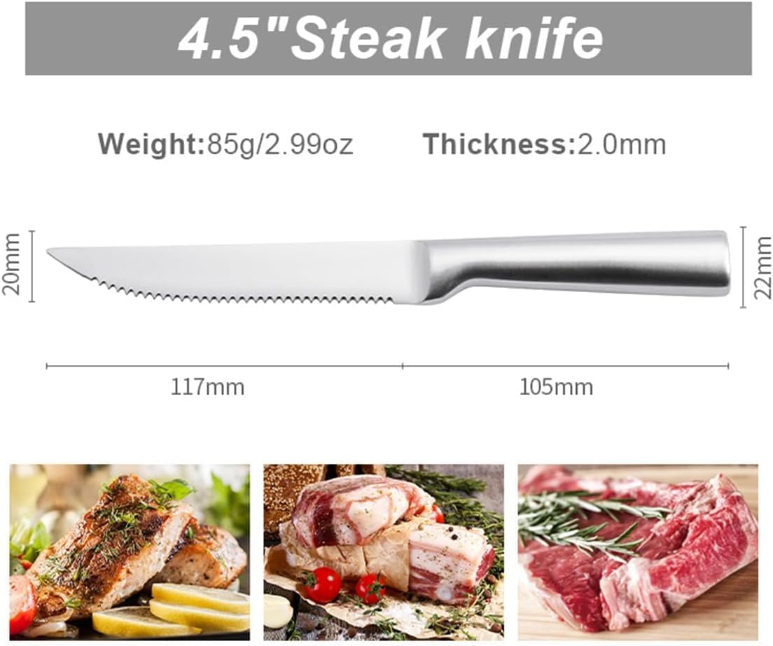 Steak Knives Set of 8 Stainless Steel Serrated Steak Knife Set,Full Tang Professional Knives for Steak,Rust Resistant & Easy to Maintain, Dishwasher Safe - 4-INCH Blade