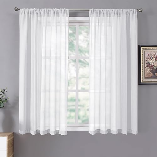 Tollpiz Cortinas cortas transparentes de lino con textura, filtrantes de luz, con bolsillo para barra, para dormitorio, 38 x 54 pulgadas de largo,