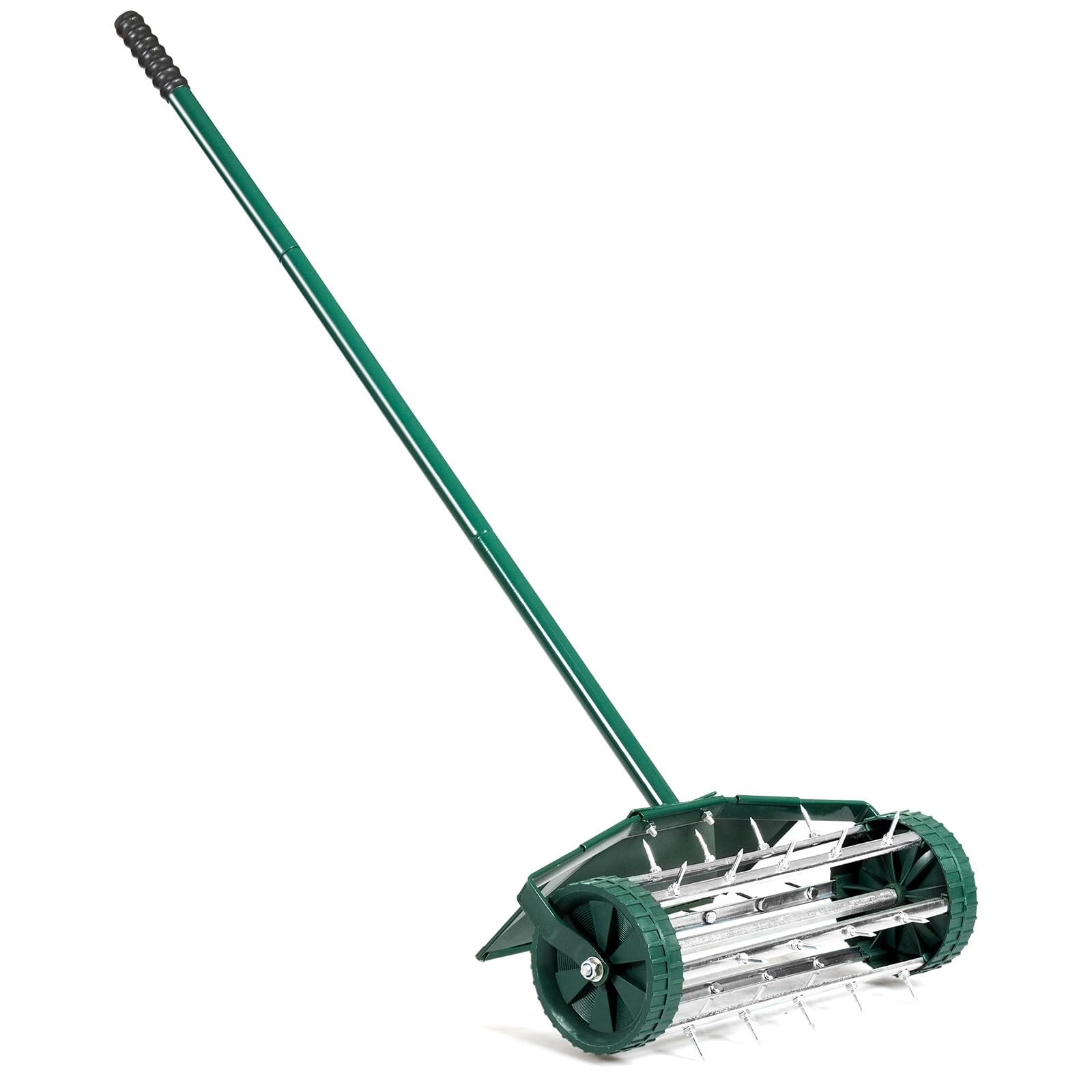 TANGZON Garden Rolling Lawn Aerator, Manual Grass Spikes Roller with Non-slip Handle, Heavy Duty Outdoor Garden Lawn Tool (with Fender, 43 x 20 x 128cm)