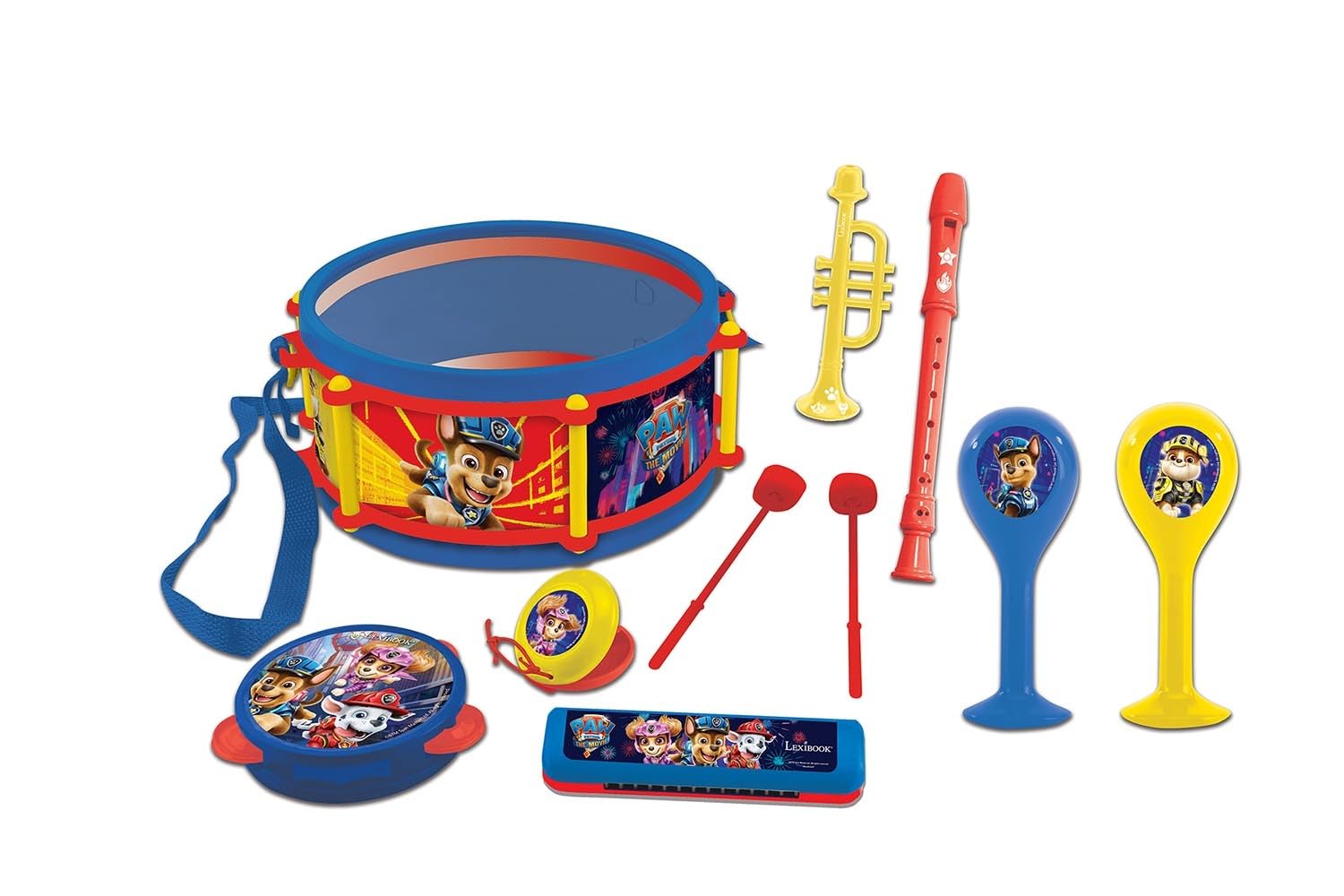 Lexibook, Paw Patrol, Set of 7 music instruments (Drum, Maracas, Castanet, Harmonica, Recorder, Trumpet, Tambourine), Musical toy, Convenient game to carry, Blue/Yellow, K360PALXB