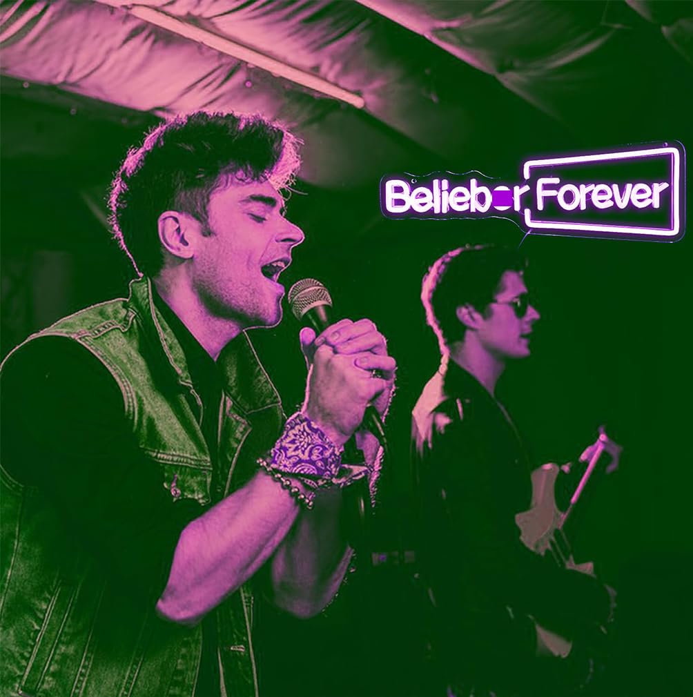 Belieber Forever Neon Sign – Lampada da parete a LED per camera da letto, dormitorio, decorazione per feste, pop star canadese, regalo artistico