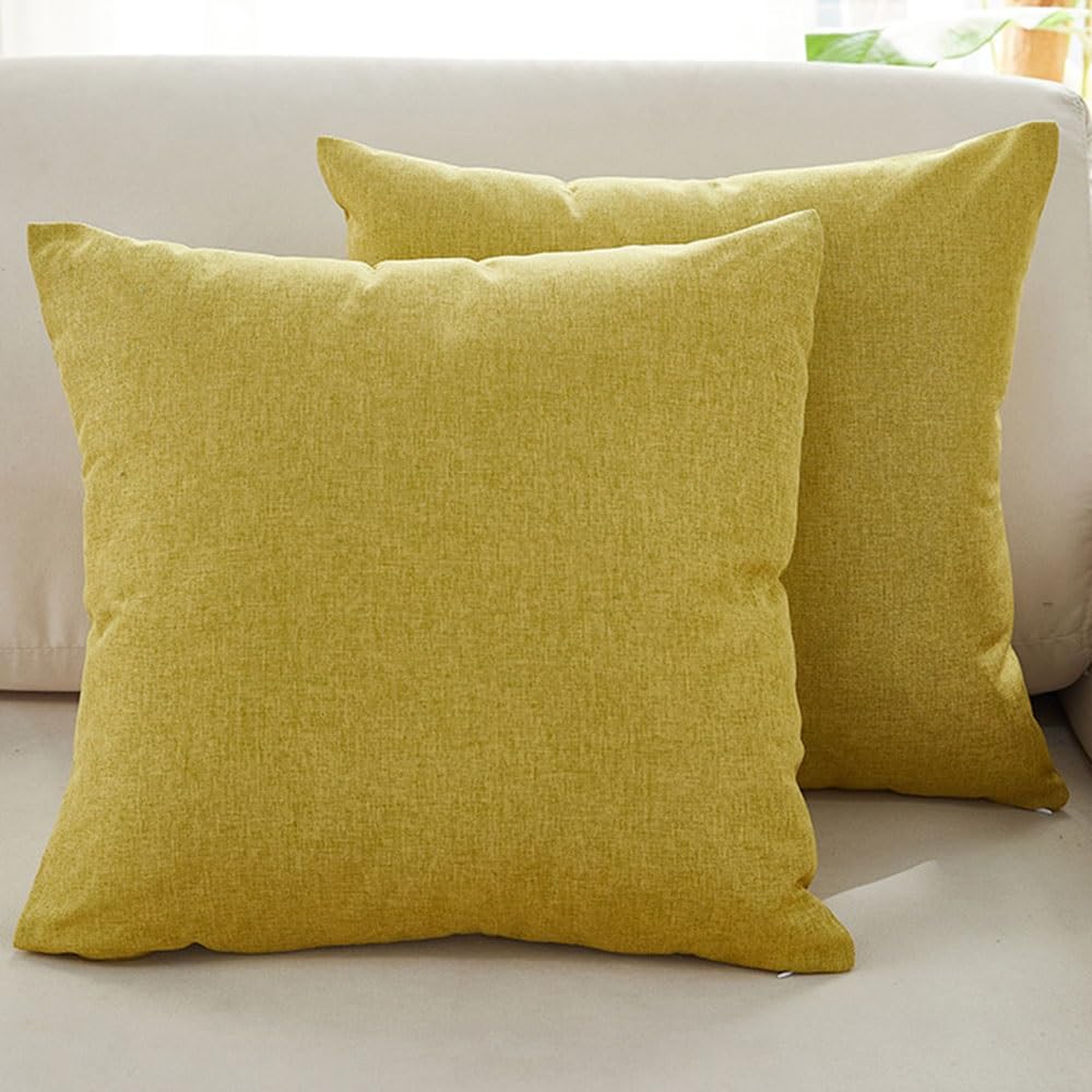 Swj-Swjssb Soft Yellow Linen Throw Pillow Covers 16X16 18X18 20X20 Inch Set Of 2 Decorative Pillow Covers Modern Farmhouse Pillowcases Soft Accent Cushion Cases For Couch Sofa Home Decor(,50X50 Cm Set Of 2)