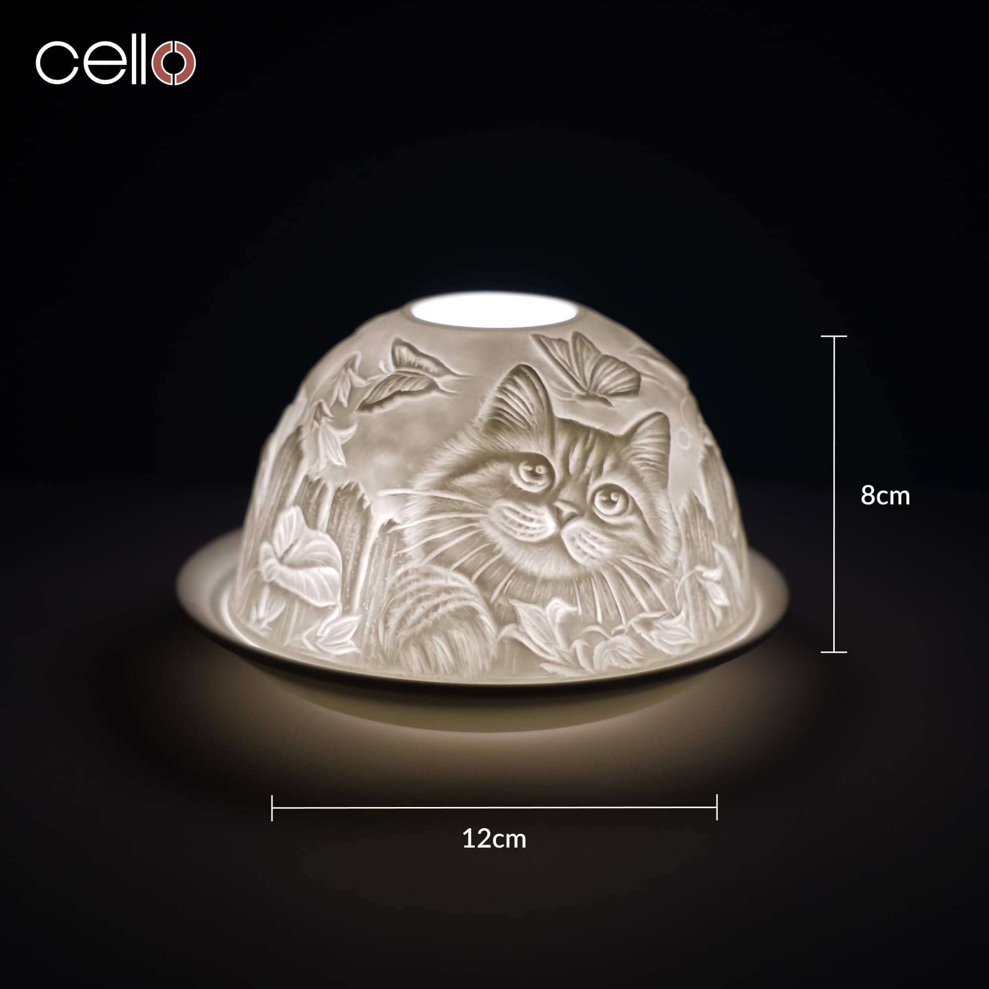 Cello Portacandele in porcellana a cupola, design a forma di gatto, con proiezione 3D e messaggio profumato, non profumato, candela a LED, scaldacera per amanti degli animali, regali della natura