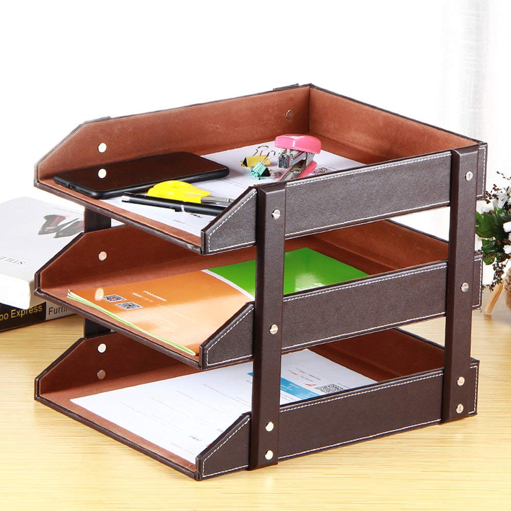 Supporti Per Impilare Vassoi Per Lettere, Porta File Retrò Desktop Multi-layer Di Office Vassoio Per File Document Magazine Scatola Di Immagazzinaggio,Brown-27×33×27cm(11×13×11inch)