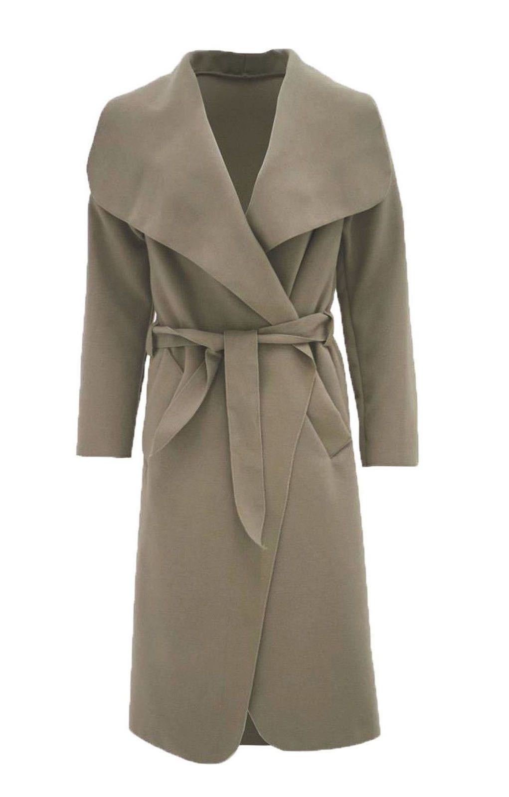 66 Fashion District Women's Mocha Italian Long Duster Jacket French Belted Trench Waterfall Coat 8-14 (Uk 10, )