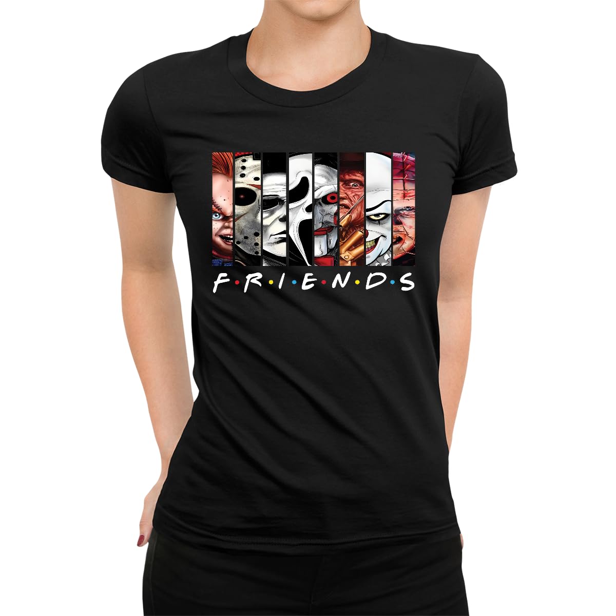Unibly Women's Black Horror Costume Friends Halloween Scary Film T-Shirt, L