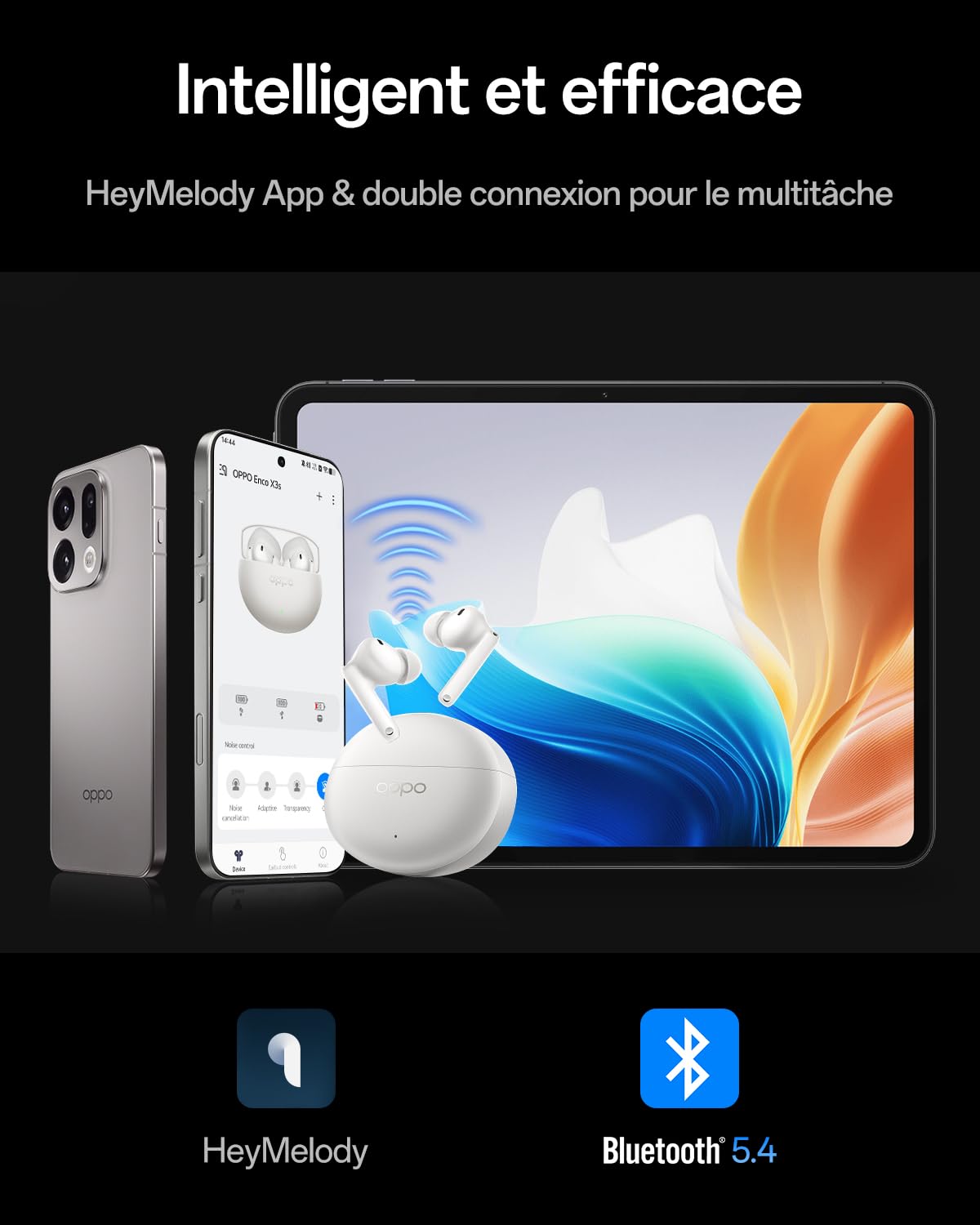 Oppo Enco X3s Écouteurs True Wireless, Auriculaires Bluetooth 5.4 avec Son Dynaudio, Audio Hi-Res LHDC 5.0, ANC Hybride 55dB, 45H d'Autonomie, IP55, Double Drivers Dynamiques, Nebula Silver