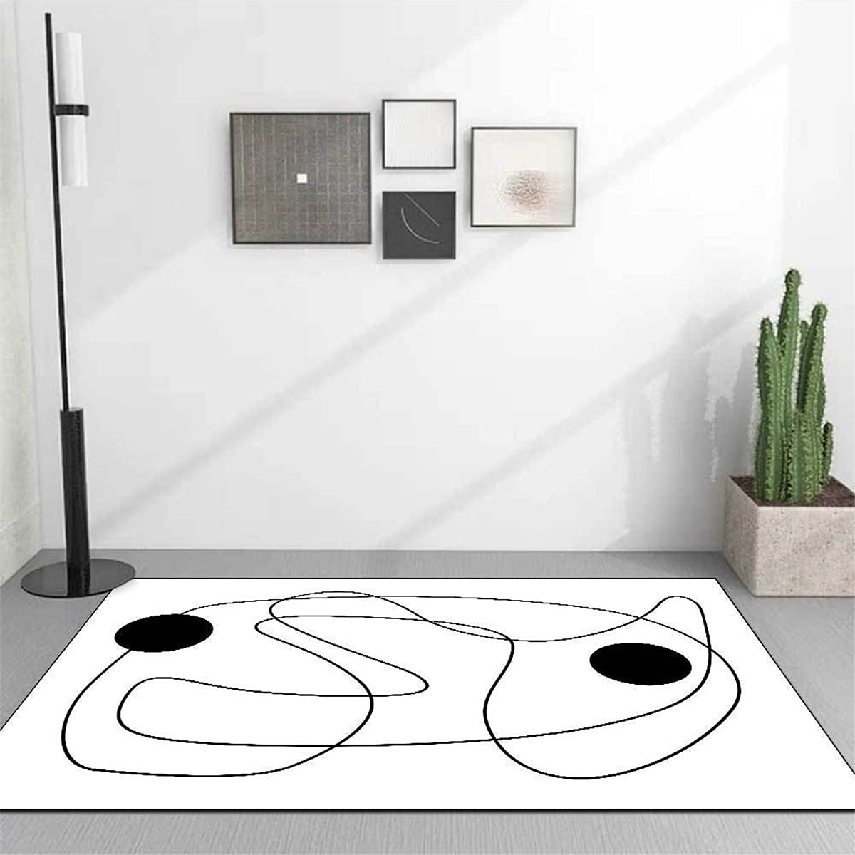 Amazon｜ラグカーペット、イミテーションカシミア抽象芸術乱雑な黒い線