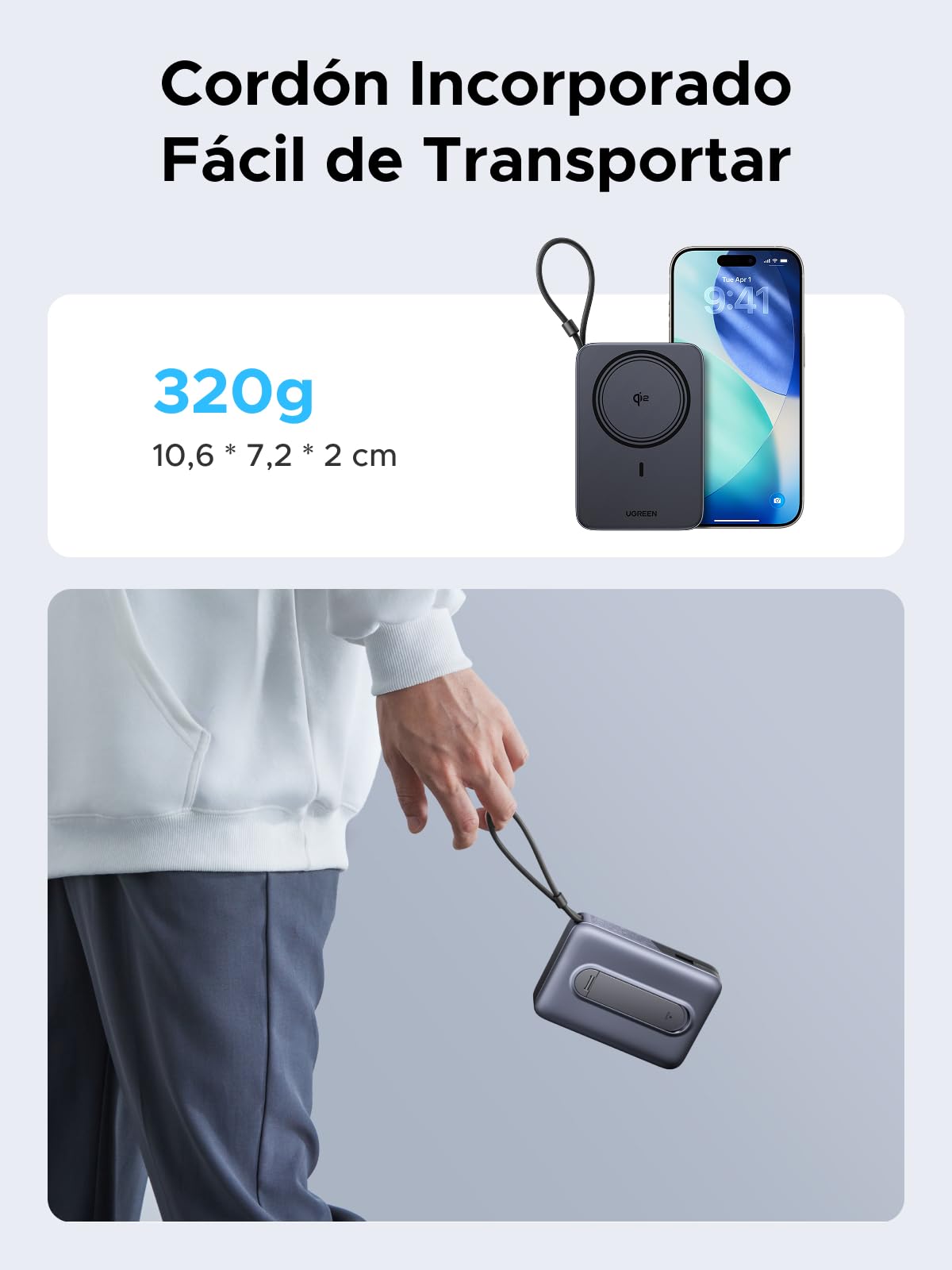 UGREEN Zapix Qi2 15W Power Bank Inalámbrico 10000mAh Batería Externa 30W | Soporte Plegable, Cargador Portátil Inalámbrico, Carga Rápida Magnético Compatible con iPhone 17 16 15 14 13 Air Plus Pro Max