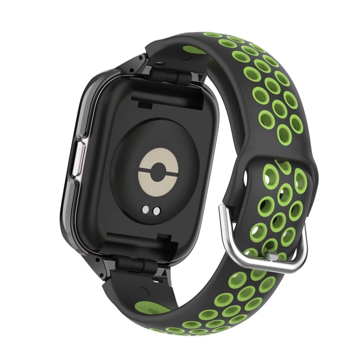 T-BLUER Strap Compatible with Xiaomi Redmi Watch 3 Active,Silicone Breathable two-color Watch Band Stainless Steel Metal Protective Frame Bracelet Accessories for Redmi Watch 3 Active Black Green - Image 3