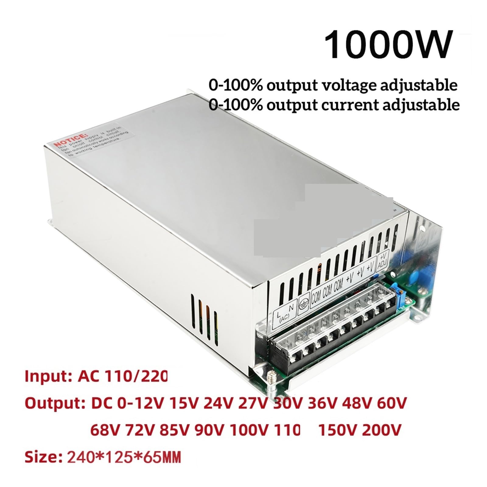 Variables Netzteil, Einstellbares 1000-W-Schaltnetzteil 0-12 V 13,5 15 24 36 48 60 72 85 100 150 200 110/220 AC Zu DC Industrie-SMPS(0-36V 0-27.5A)
