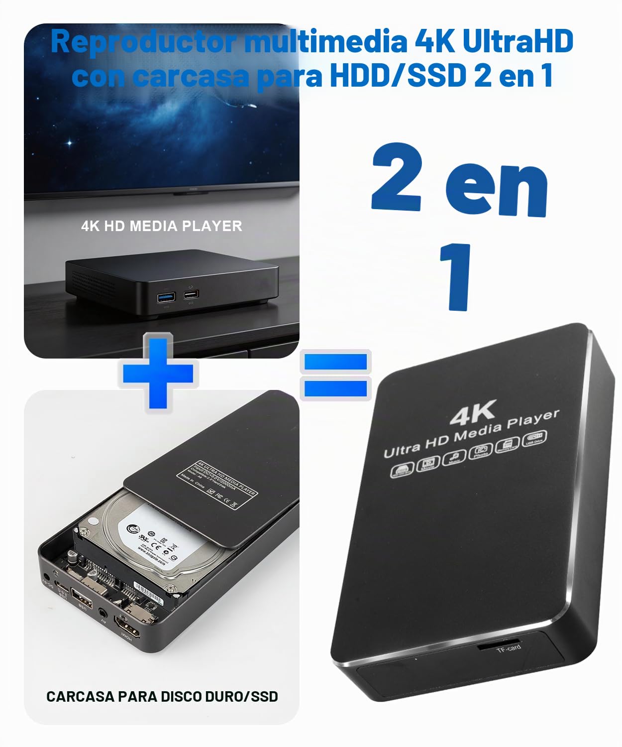 ZUMKUNM Reproductor multimedia offline 4K @60Hz con carcasa SATA HDD/SSD de 2,5", reproductor de señalización digital con reproducción automática, bucle infinito y función de reanudación, USB, microSD