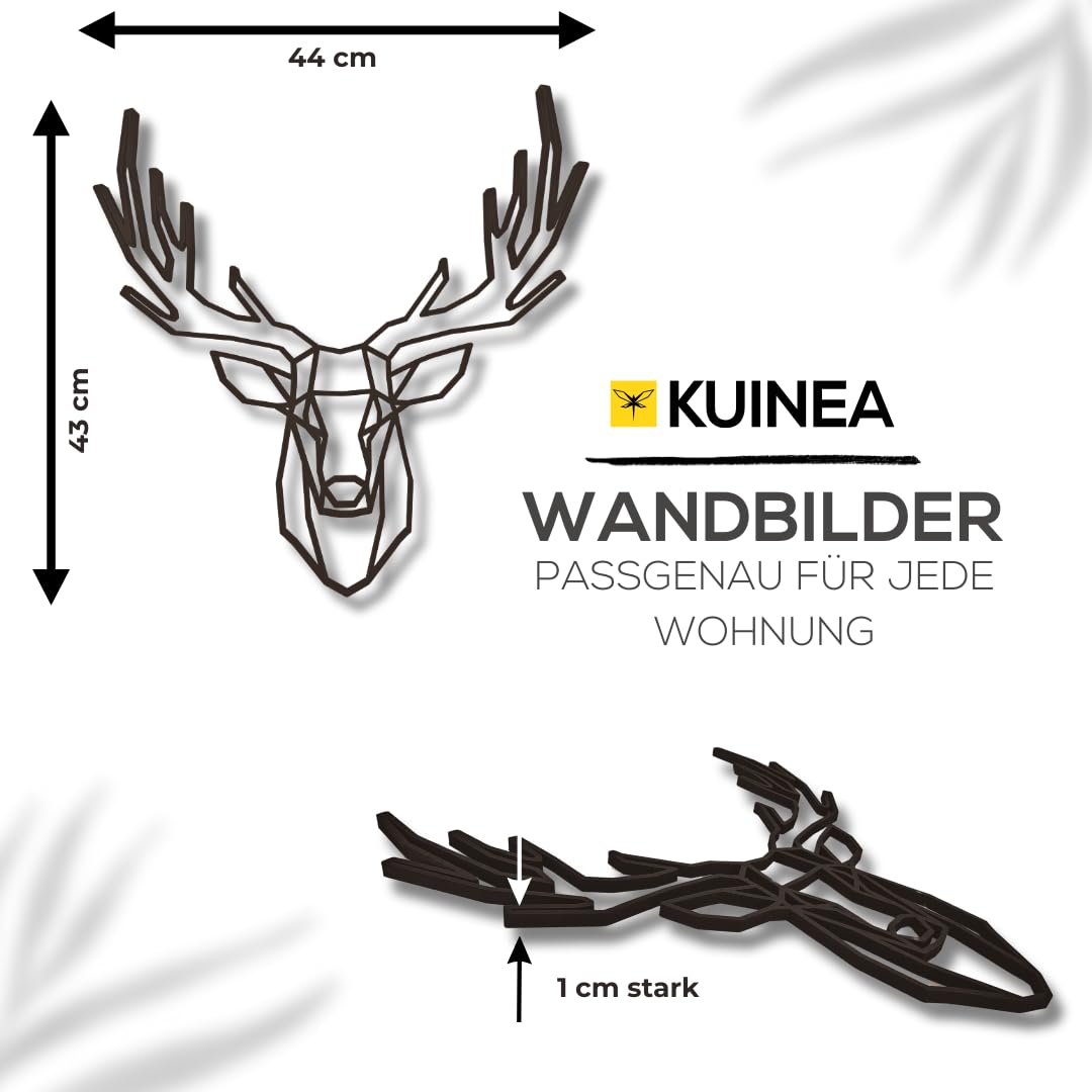 KUINEA Hirsch Wanddeko Holz [Farbe Anthrazit] I Deko für Zuhause, Büro, Schlafzimmer, Wohnzimmer und Küche I Wandbild