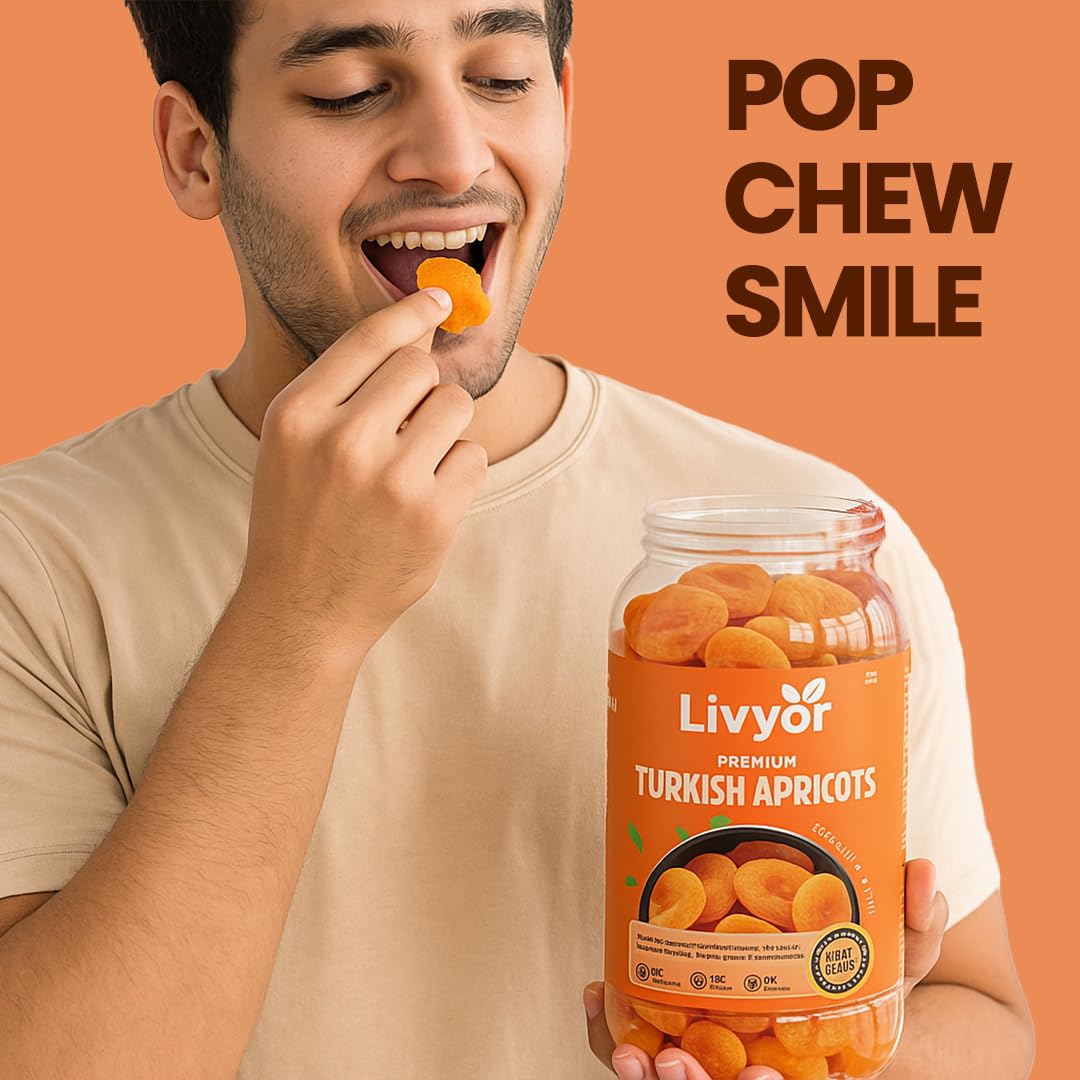 Livyor Turkish Apricots - 1kg | Dry Fruits | Dried Apricot | Khumani | Dried Apricots | Dry fruits Apricots | Rich in Fibre | Gluten Free | Pack of 1 - Image 4 thumbnail